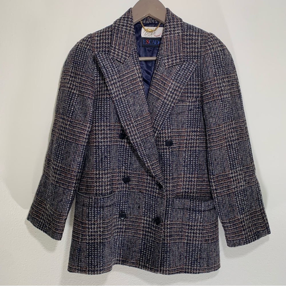 Escada Harriet KASSMAN Checkered Wool Jacket in Blue and Brown